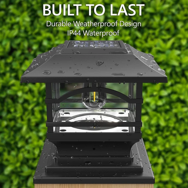 Alt view image 6 of 6 - Davinci Lighting Edison Solar Outdoor Post Cap Lights - 4x4 5x5 6x6 - Bright LED Light for Fence Deck Garden or Patio Posts - Slate Black (1 Pack)