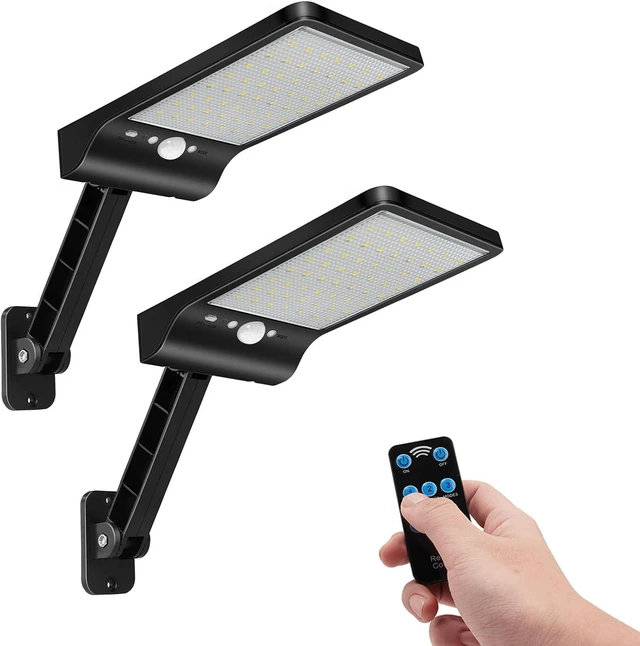 Main image of 56LED Solar Flood Light, Outside Security Motion Sensor Lights with Remote, 3 Lighting Modes with Remote for Backyard Gutter Garage Shed 2 Pack