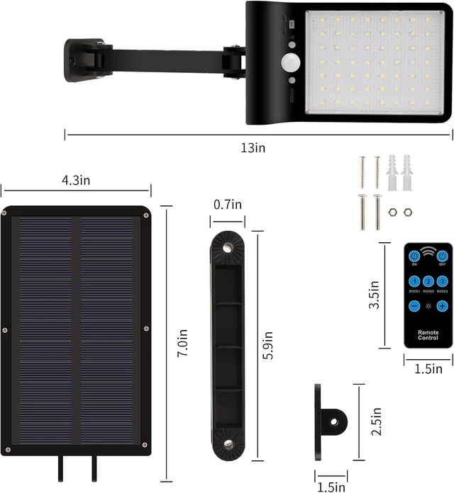 Alt view image 6 of 7 - 56LED Solar Flood Light, Outside Security Motion Sensor Lights with Remote, 3 Lighting Modes with Remote for Backyard Gutter Garage Shed 2 Pack