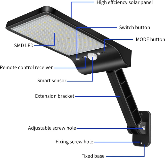 Alt view image 7 of 7 - 56LED Solar Flood Light, Outside Security Motion Sensor Lights with Remote, 3 Lighting Modes with Remote for Backyard Gutter Garage Shed 2 Pack