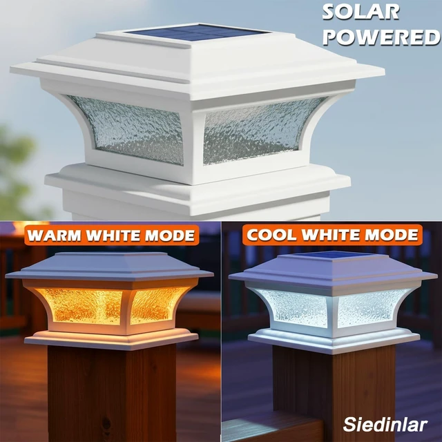 Alt view image 2 of 6 - SIEDiNLAR Solar Post Lights Outdoor Glass, 2 Modes 2 Pack White, Warm/White
