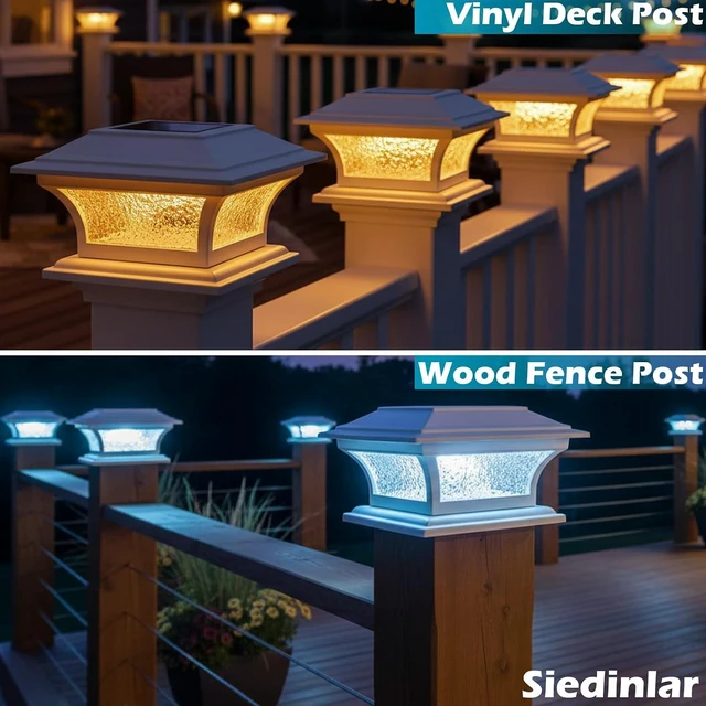 Alt view image 4 of 6 - SIEDiNLAR Solar Post Lights Outdoor Glass, 2 Modes 2 Pack White, Warm/White