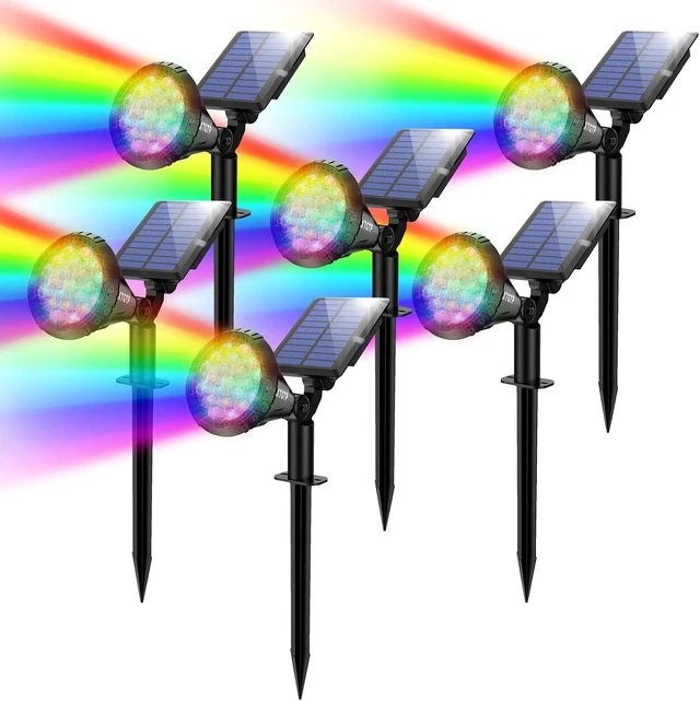 Main image of Color Changing Solar Spot Lights Outdoor, 21 LEDs Brightness Solar Pathway Lights Outdoor, IP67 Waterproof Exterior Solar Lights for House, 2-in-1 Solar Flood Lights Outdoor for Yard