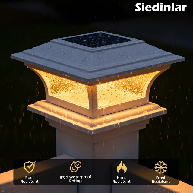 Alt view image 6 of 6 - SIEDiNLAR Solar Post Lights Outdoor Glass, 2 Modes 2 Pack White, Warm/White