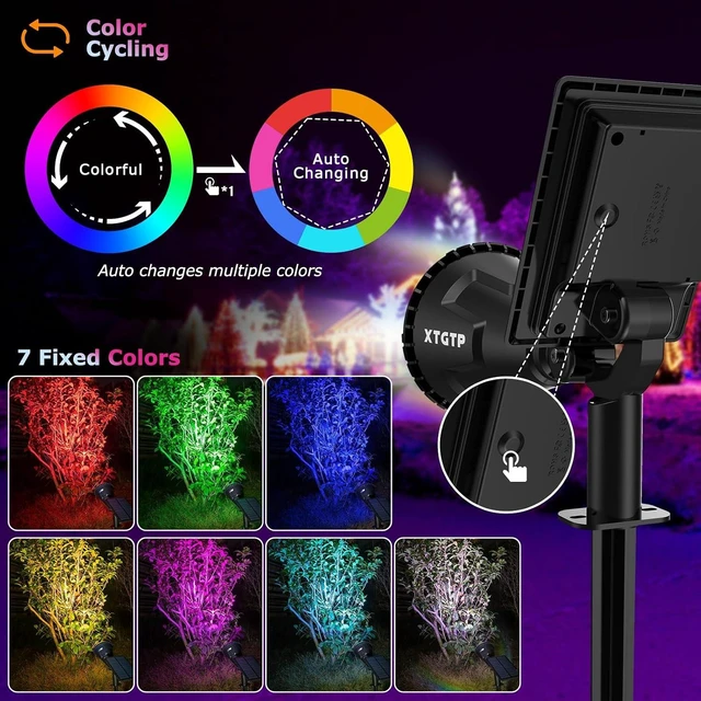 Alt view image 3 of 7 - Color Changing Solar Spot Lights Outdoor, 21 LEDs Brightness Solar Pathway Lights Outdoor, IP67 Waterproof Exterior Solar Lights for House, 2-in-1 Solar Flood Lights Outdoor for Yard