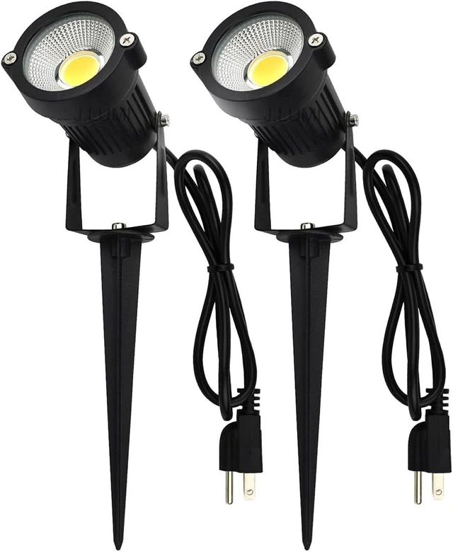 Main image of GSS6005 Outdoor Plug-in LED Spotlight 5W 450LM Warm White 3000K, IP65 Waterproof Landscape Spotlight with Ground Stake, Metal, 3ft Cord, 120V (Pack of 2)