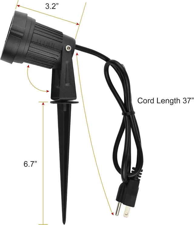 Alt view image 6 of 6 - GSS6005 Outdoor Plug-in LED Spotlight 5W 450LM Warm White 3000K, IP65 Waterproof Landscape Spotlight with Ground Stake, Metal, 3ft Cord, 120V (Pack of 2)
