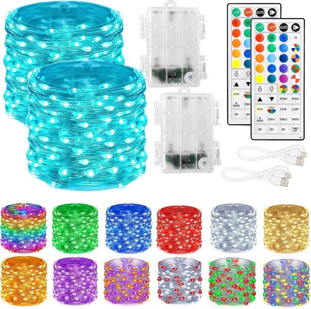Main image of Dazzle Bright Color Changing Fairy Lights Battery Operated, 2 Pack Total 40FT 120LED Silver Copper Wire RGB String Lights with Remote, Waterproof Halloween Decorations for Indoor Outdoor Party Decor