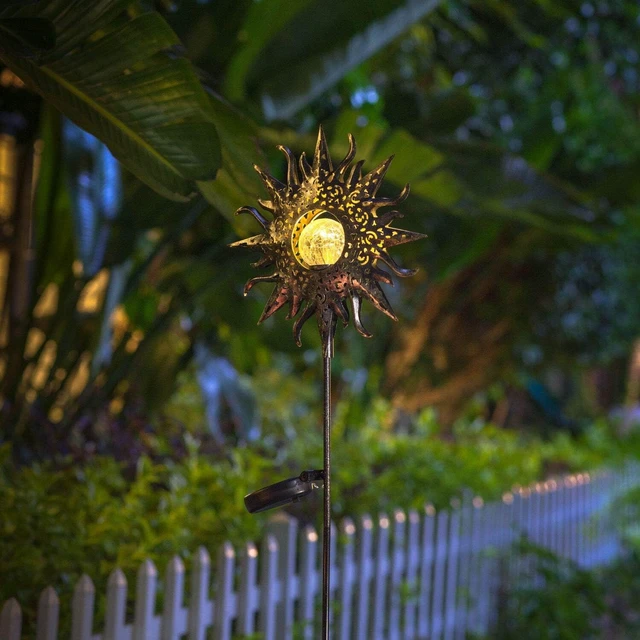 Alt view image 5 of 7 - HOMEIMPRO Large Sun Solar Garden Decor Lights Outdoor Garden Gifts Mom Dad, Crackle Glass Metal Stake Backyard Decor, Waterproof LED Lights for Lawn Patio Ornaments, Mothers Day Gifts for Women