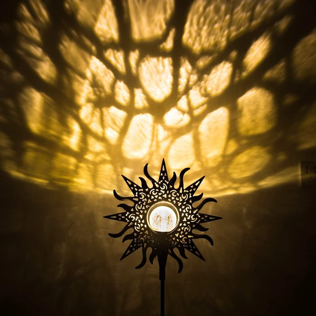 Alt view image 6 of 7 - HOMEIMPRO Large Sun Solar Garden Decor Lights Outdoor Garden Gifts Mom Dad, Crackle Glass Metal Stake Backyard Decor, Waterproof LED Lights for Lawn Patio Ornaments, Mothers Day Gifts for Women