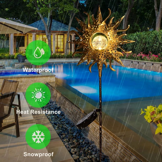 Alt view image 7 of 7 - HOMEIMPRO Large Sun Solar Garden Decor Lights Outdoor Garden Gifts Mom Dad, Crackle Glass Metal Stake Backyard Decor, Waterproof LED Lights for Lawn Patio Ornaments, Mothers Day Gifts for Women