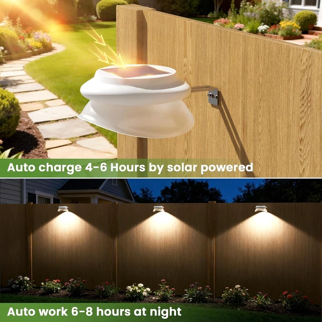 Alt view image 4 of 6 - JSOT Solar Deck Lights Perfect for Fence, Deck Rail, Wall Décor-Cool White 6P-White