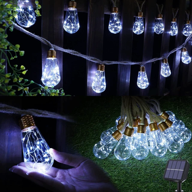Main image of Solar Outdoor String Lights, 20Ft Vintage Rope Hemp Solar Patio Lights