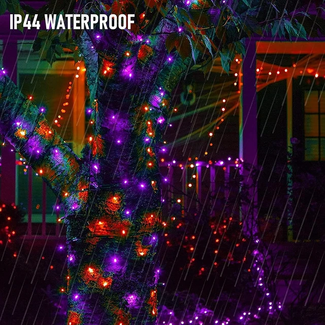 Alt view image 6 of 7 - Dazzle Bright Purple and Orange Halloween Lights Battery Operated, 2 Pack Total 100LED 32FT Waterproof Mini String Lights with 8 Modes, Halloween Decorations for Outdoor Indoor Garden Yard Party