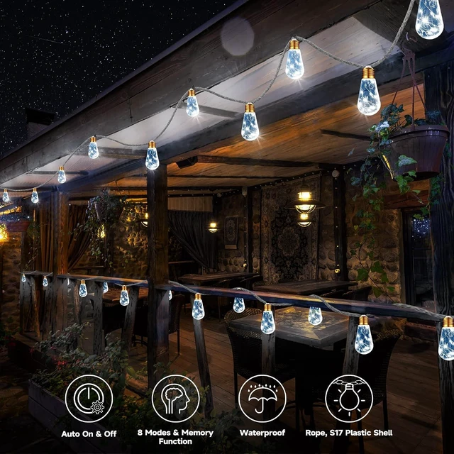 Alt view image 2 of 7 - Solar Outdoor String Lights, 20Ft Vintage Rope Hemp Solar Patio Lights
