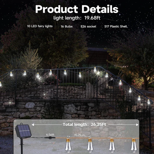 Alt view image 3 of 7 - Solar Outdoor String Lights, 20Ft Vintage Rope Hemp Solar Patio Lights