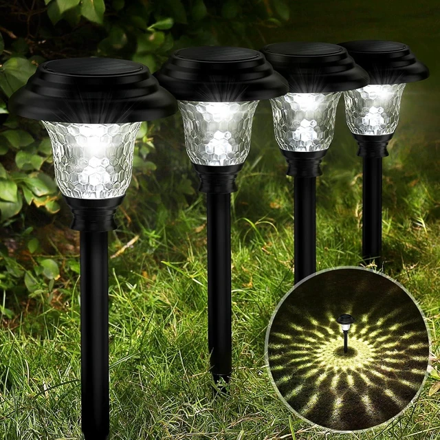 Main image of Glass Solar Lights Outdoor waterproof, 8 Pack Super Bright Solar Pathway Lights, Up to 12 Hrs Long Last Auto On/Off Garden Lights Solar Powered, Stainless Steel LED Light For Yard Landscape Cool White