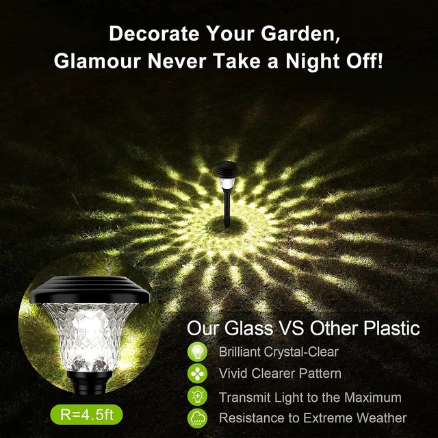 Alt view image 2 of 7 - Glass Solar Lights Outdoor waterproof, 8 Pack Super Bright Solar Pathway Lights, Up to 12 Hrs Long Last Auto On/Off Garden Lights Solar Powered, Stainless Steel LED Light For Yard Landscape Cool White