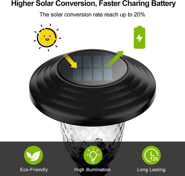 Alt view image 3 of 7 - Glass Solar Lights Outdoor waterproof, 8 Pack Super Bright Solar Pathway Lights, Up to 12 Hrs Long Last Auto On/Off Garden Lights Solar Powered, Stainless Steel LED Light For Yard Landscape Cool White