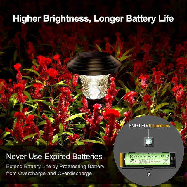 Alt view image 4 of 7 - Glass Solar Lights Outdoor waterproof, 8 Pack Super Bright Solar Pathway Lights, Up to 12 Hrs Long Last Auto On/Off Garden Lights Solar Powered, Stainless Steel LED Light For Yard Landscape Cool White