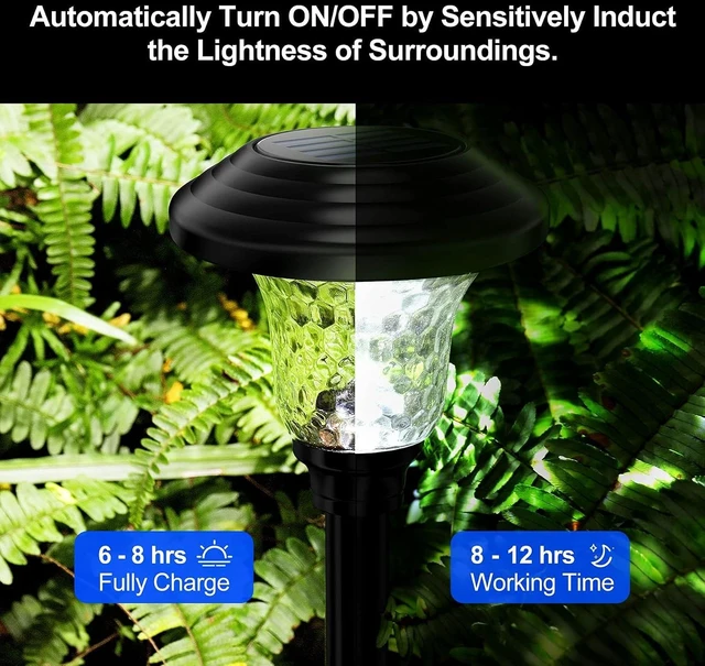 Alt view image 5 of 7 - Glass Solar Lights Outdoor waterproof, 8 Pack Super Bright Solar Pathway Lights, Up to 12 Hrs Long Last Auto On/Off Garden Lights Solar Powered, Stainless Steel LED Light For Yard Landscape Cool White