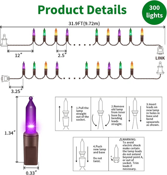 Alt view image 3 of 3 - LAMPHOME Halloween String Lights - Orange Purple Green Mini Lights, 150count 31.9ft Halloween Lighting Decor for Outdoor&Indoor Use, Fairy Garden, Yard, Home, Party, Holiday Decoration