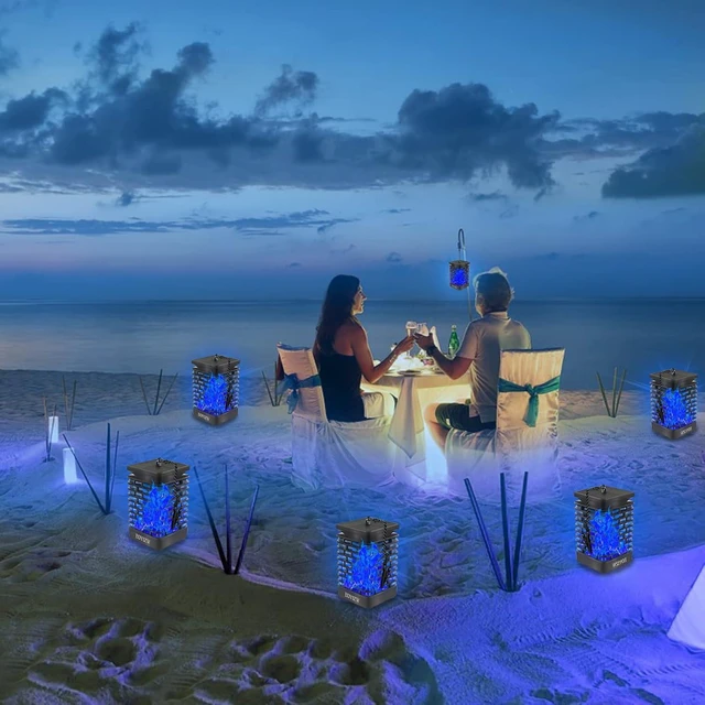 Alt view image 7 of 7 - EOYIZW Blue Solar Lights Outdoor, 2 Pack Hanging Solar Lanterns