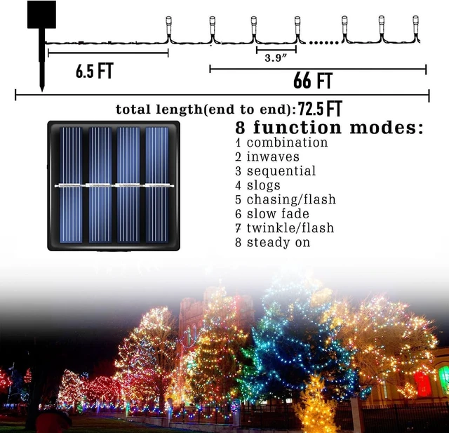 Alt view image 4 of 7 - Dazzle Bright 2 Pack Total 400LED 132FT Halloween Solar String Outdoor Lights, 8 Modes Waterproof Halloween Lights for Bedroom Patio Garden Tree Party Yard Decoration (Purple & Orange)
