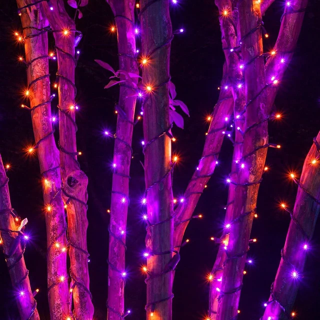 Alt view image 5 of 7 - Dazzle Bright 2 Pack Total 400LED 132FT Halloween Solar String Outdoor Lights, 8 Modes Waterproof Halloween Lights for Bedroom Patio Garden Tree Party Yard Decoration (Purple & Orange)