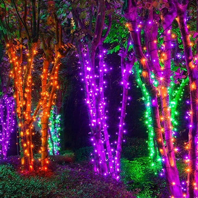 Alt view image 6 of 7 - Dazzle Bright 2 Pack Total 400LED 132FT Halloween Solar String Outdoor Lights, 8 Modes Waterproof Halloween Lights for Bedroom Patio Garden Tree Party Yard Decoration (Purple & Orange)