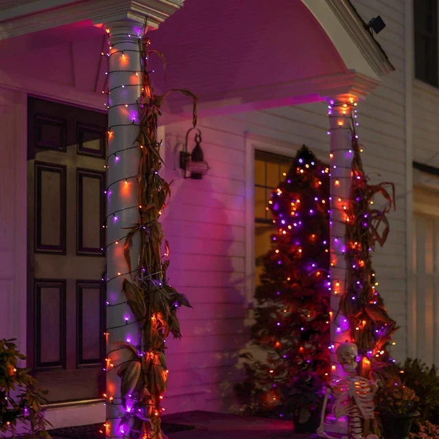 Alt view image 7 of 7 - Dazzle Bright 2 Pack Total 400LED 132FT Halloween Solar String Outdoor Lights, 8 Modes Waterproof Halloween Lights for Bedroom Patio Garden Tree Party Yard Decoration (Purple & Orange)