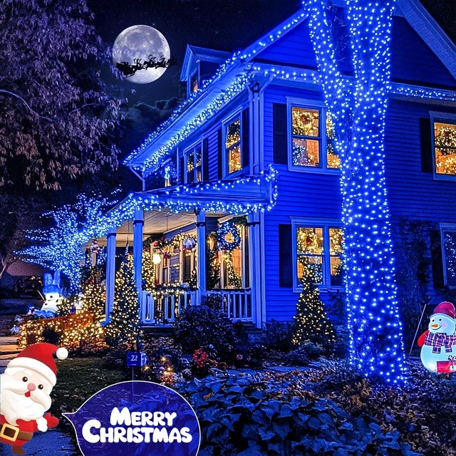 Alt view image 3 of 7 - JMEXSUSS 2 Pack Solar String Lights Outdoor, Total 400 LED 151FT, Blue