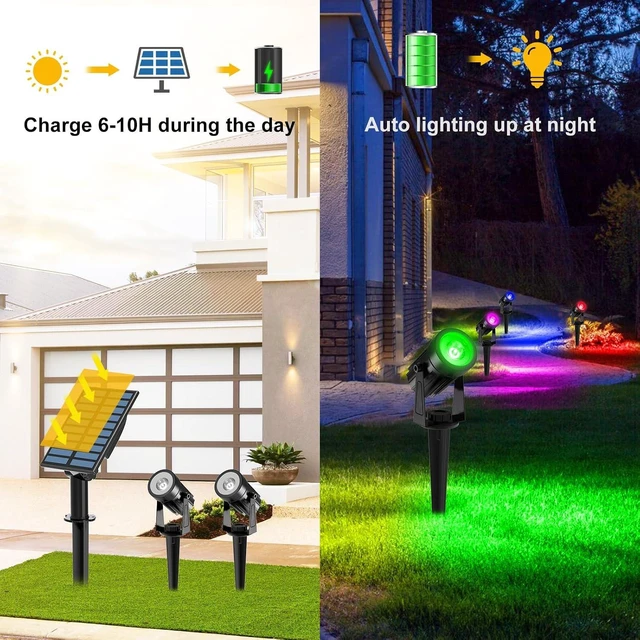 Alt view image 3 of 7 - T-SUNUS RGB Solar Landscape Spotlights IP65 Waterproof 2-IN-1 Outdoor