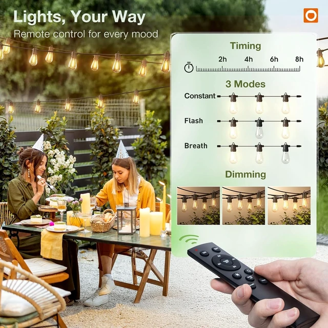 Alt view image 2 of 7 - addlon 200FT Outdoor String Lights LED with Remote Dimmable Waterproof