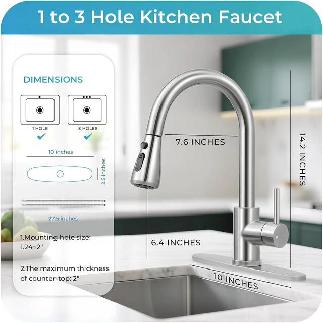 Alt view image 6 of 7 - Kitchen Faucet with Pull Down Sprayer & Deck Plate, Brushed Nickel