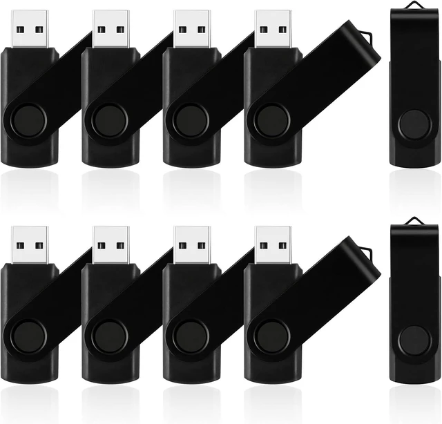 Main image of 10-Pack 16GB USB 2.0 Flash Drives Black Swivel Thumb Sticks with LED Indicator & 10 Lanyards, for Computer Data Storage & Backup