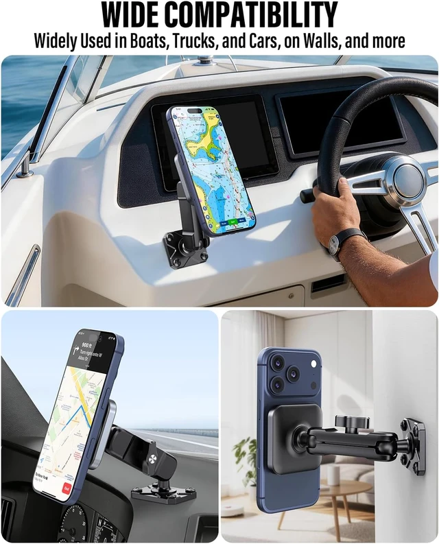 Alt view image 2 of 7 - Alloy Magnetic Phone Mount for Boat/Truck/Car/Wall, Drill Base