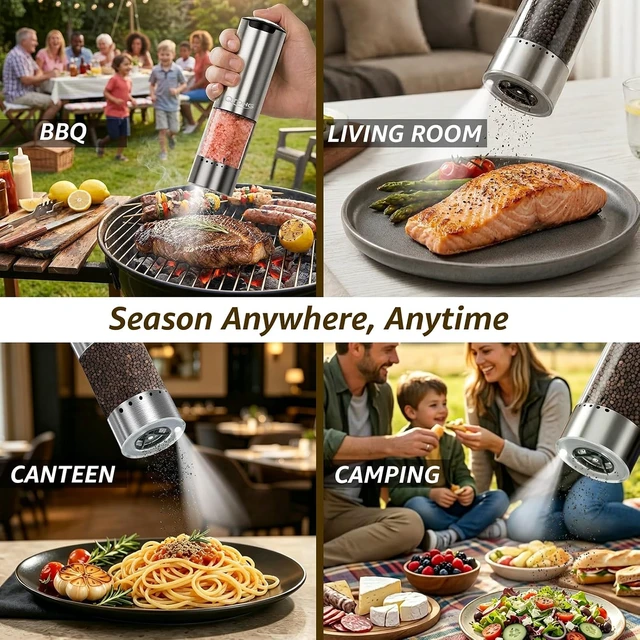 Alt view image 7 of 7 - Electric Salt and Pepper Grinder Set Type-C Charging, 6 Levels, LED Light