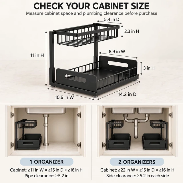 Alt view image 2 of 7 - Under Sink Organizer, 2-Tier Pull-Out Metal Drawer, 2 Pack