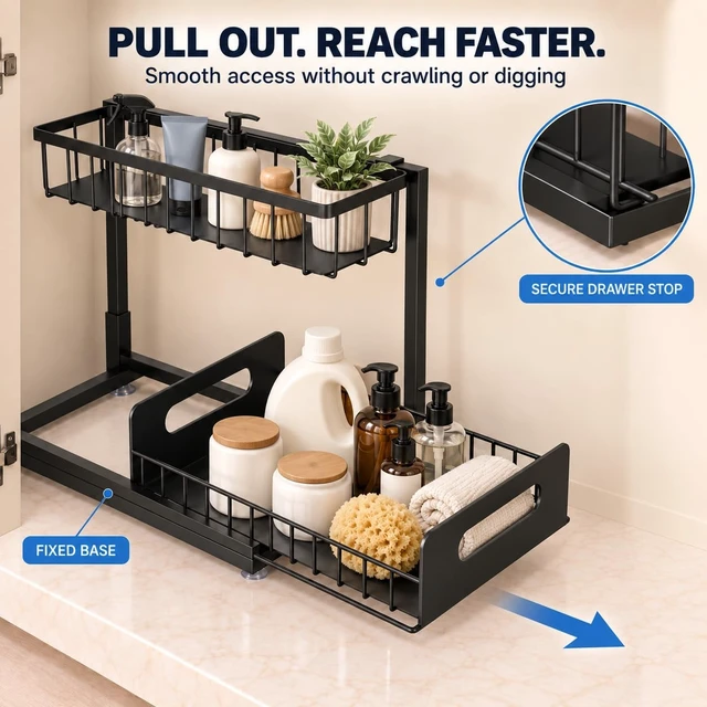 Alt view image 3 of 7 - Under Sink Organizer, 2-Tier Pull-Out Metal Drawer, 2 Pack
