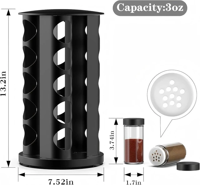 Alt view image 6 of 7 - Rotating Spice Rack Organizer for Cabinet, Spice Racks Storage with 20 Jars, Spinning Spice rack for Kitchen Countertop, Spice Holder,Seasoing Storage Racks, Black