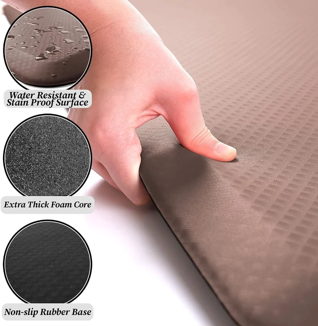 Alt view image 2 of 7 - Large 20 x 32 Inch Anti Fatigue Floor Mat - 3/4 Inch Thick Cushioned Kitchen Mats for Standing - Comfortable Padded Floor Mats for Standing Work Desk - Memory Foam Kitchen Mat - Brown