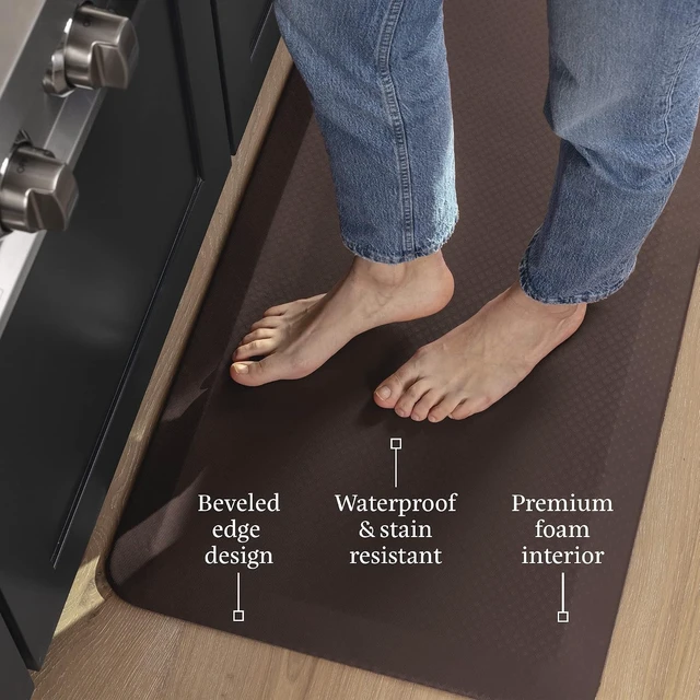 Alt view image 4 of 7 - Large 20 x 32 Inch Anti Fatigue Floor Mat - 3/4 Inch Thick Cushioned Kitchen Mats for Standing - Comfortable Padded Floor Mats for Standing Work Desk - Memory Foam Kitchen Mat - Brown