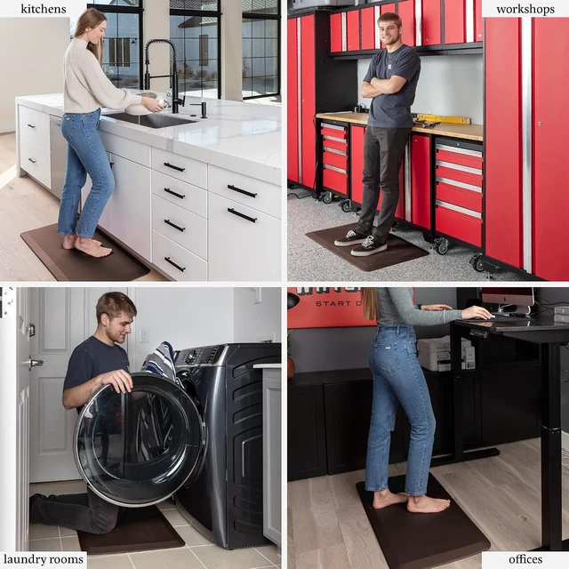 Alt view image 5 of 7 - Large 20 x 32 Inch Anti Fatigue Floor Mat - 3/4 Inch Thick Cushioned Kitchen Mats for Standing - Comfortable Padded Floor Mats for Standing Work Desk - Memory Foam Kitchen Mat - Brown