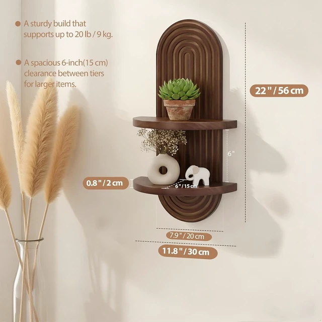 Alt view image 3 of 6 - Mordern Wall Shelf with Arched Mid Century Art Boho Decor Design Floating Shelves for Home Bedroom Living Room Farmhouse Display Wall Plant Holder Decoration, 22 x 11.8 Inch, Walnut