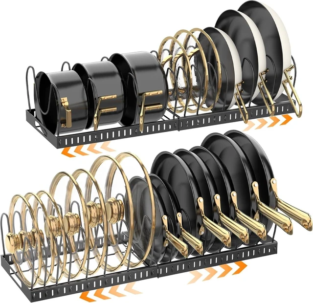 Main image of 2PACK Expandable (12"-24") Pots and Pans Organizer Under Cabinet with 32 Adjustable Dividers for Kitchen, Pot Lid Organizers Inside Cabinet, Pan Lid Holder
