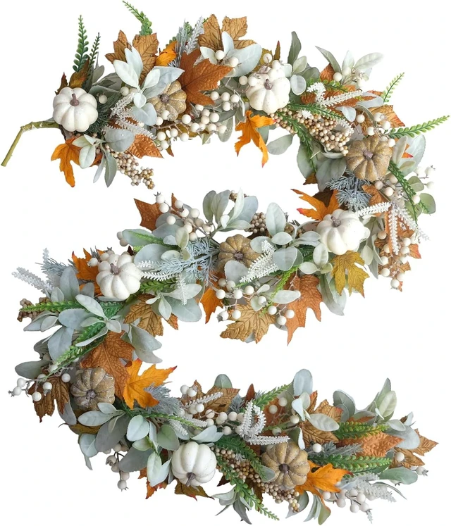 Main image of Fall Wreath Pumpkin Garland Thanksgiving Autumn Neutral Garlands Decoration