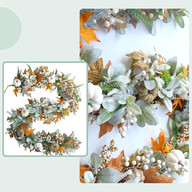 Alt view image 4 of 7 - Fall Wreath Pumpkin Garland Thanksgiving Autumn Neutral Garlands Decoration