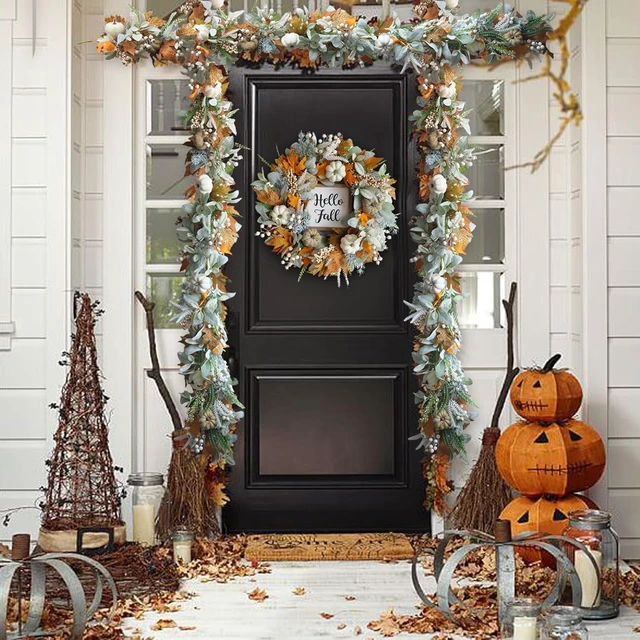Alt view image 5 of 7 - Fall Wreath Pumpkin Garland Thanksgiving Autumn Neutral Garlands Decoration