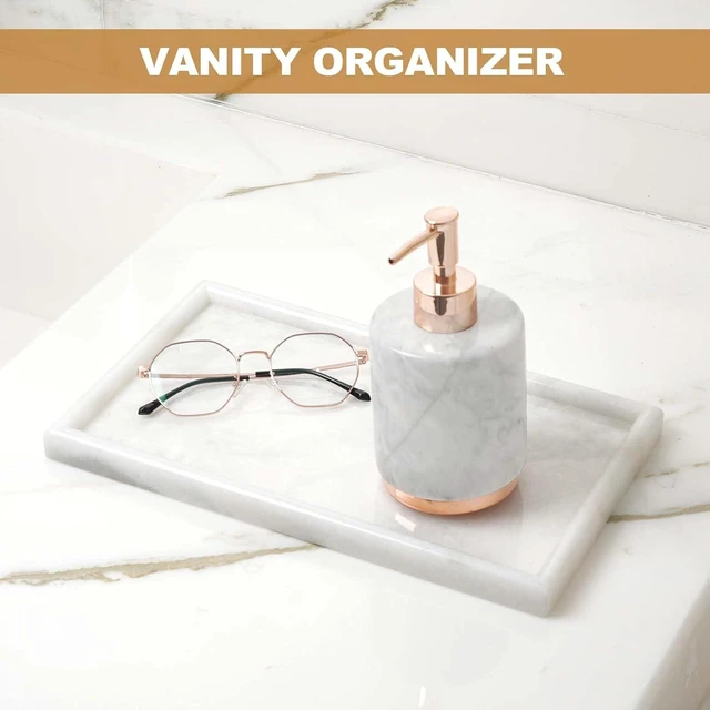 Alt view image 5 of 7 - African Natural Marble Tray, 12"x7" Coffee Table Vanity/Decorative Tray for Jewerly, Watch, Perfume Candle Tray for Bedroom/Bathroom/Kitchen Countertop